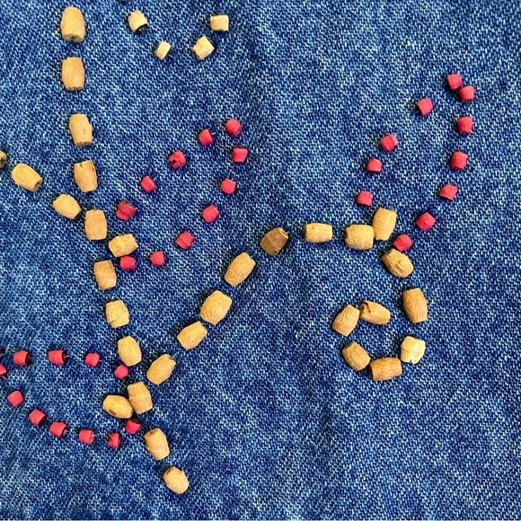 KEREN Hart Vintage 90s Floral Beaded Embellished Denim Shirt Shacket Boxy Fit S - Picture 12 of 16